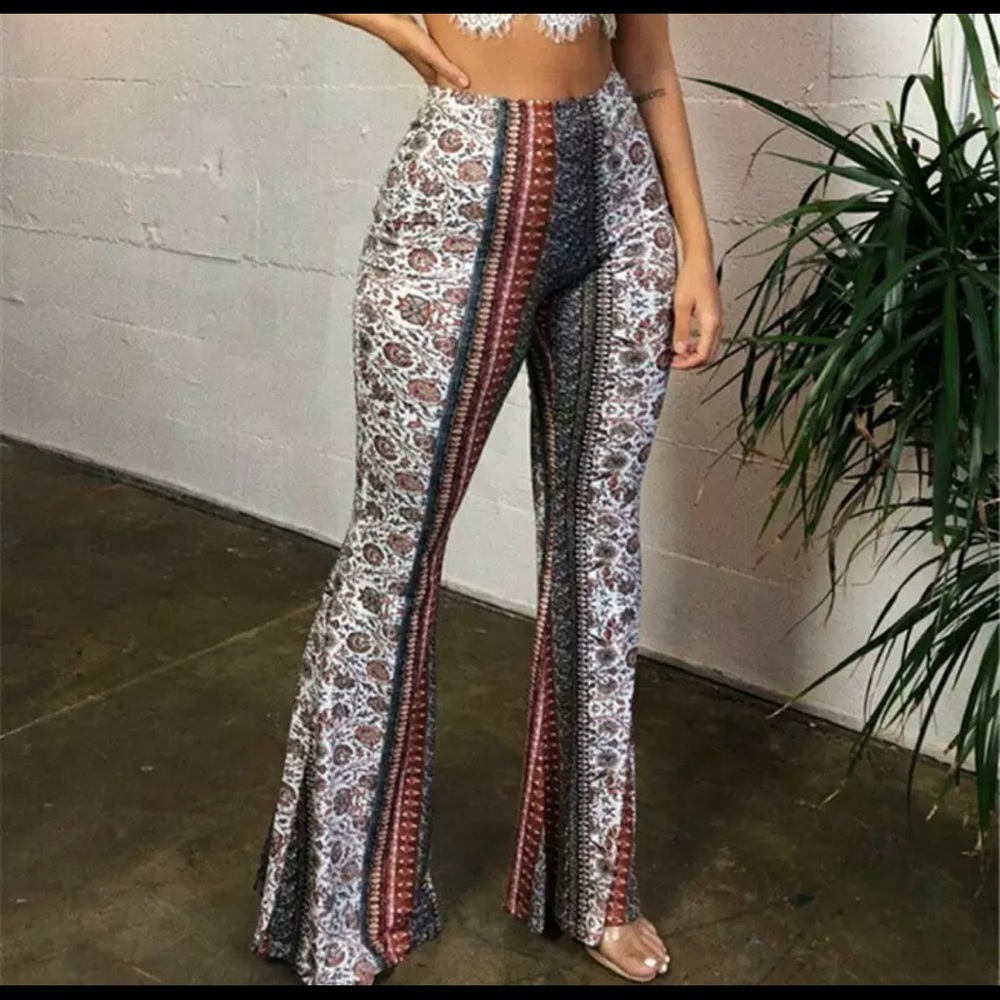 Wide Leg Hippie Palazzo Multicolored Pants - Picture 3 of 6